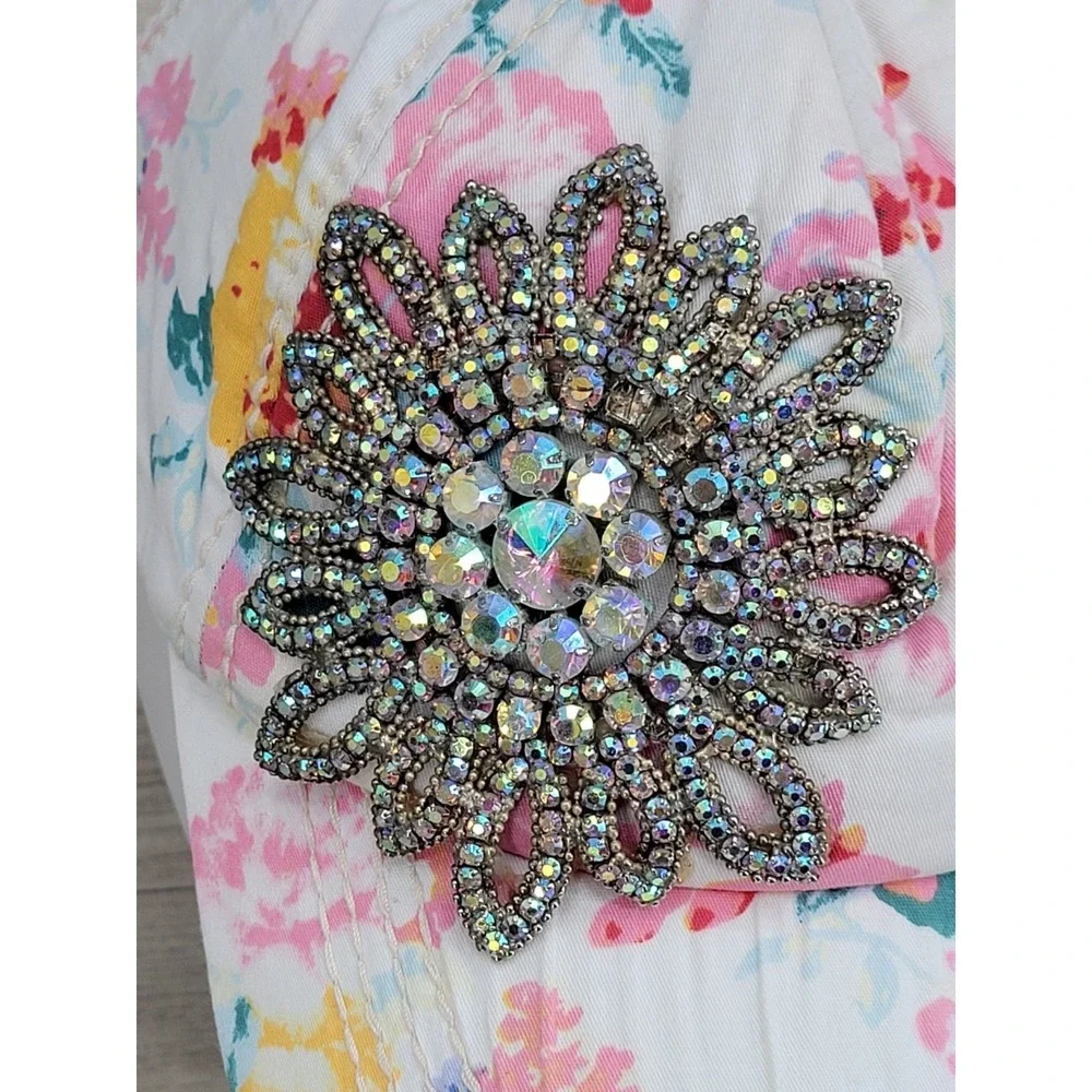 Olive & Pique Rhinestone Flower Hat Strapback Women's Colorful Pink Cowgirl